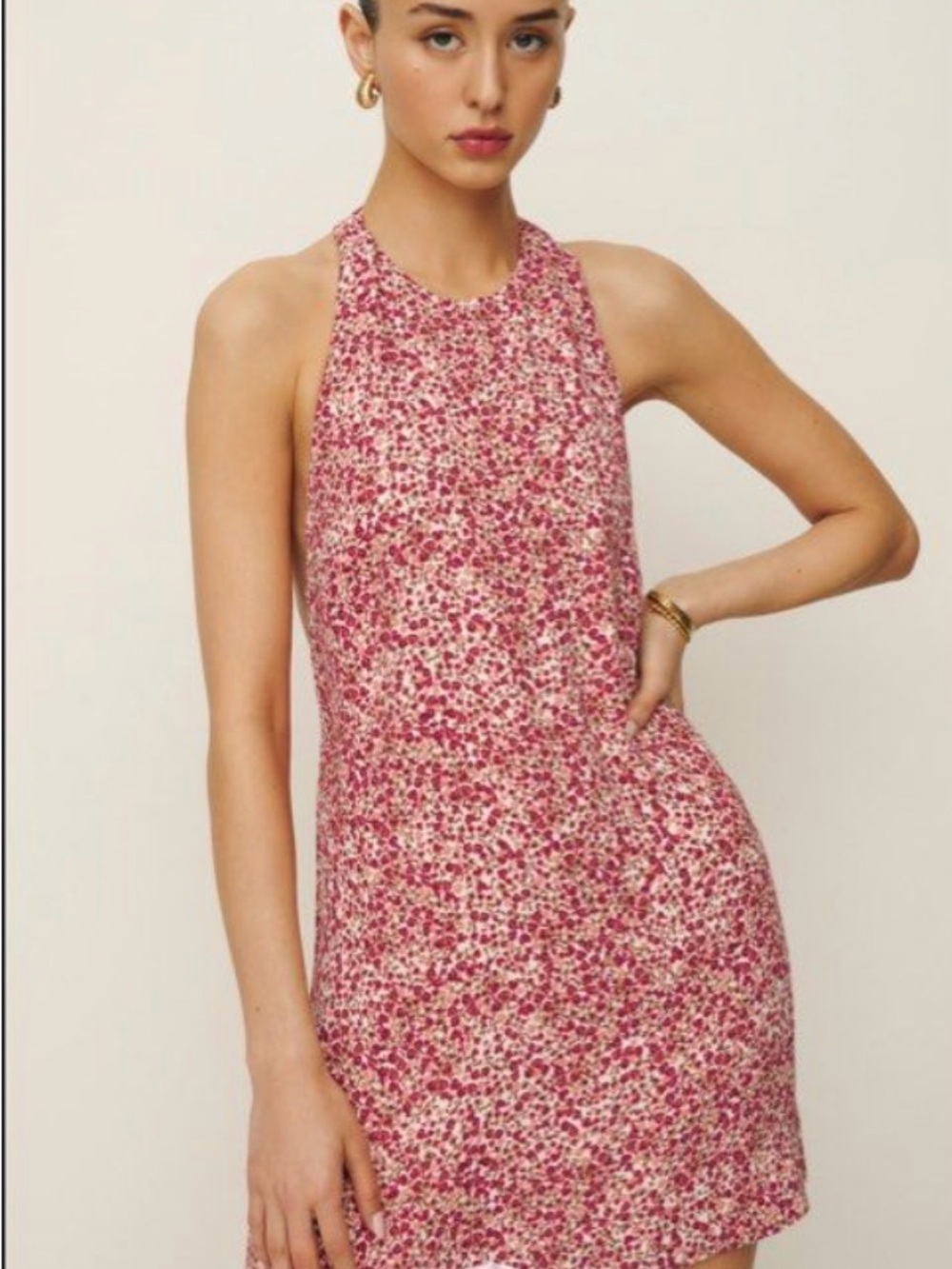 Reformation Avielle Backless Halter Mini Dress
